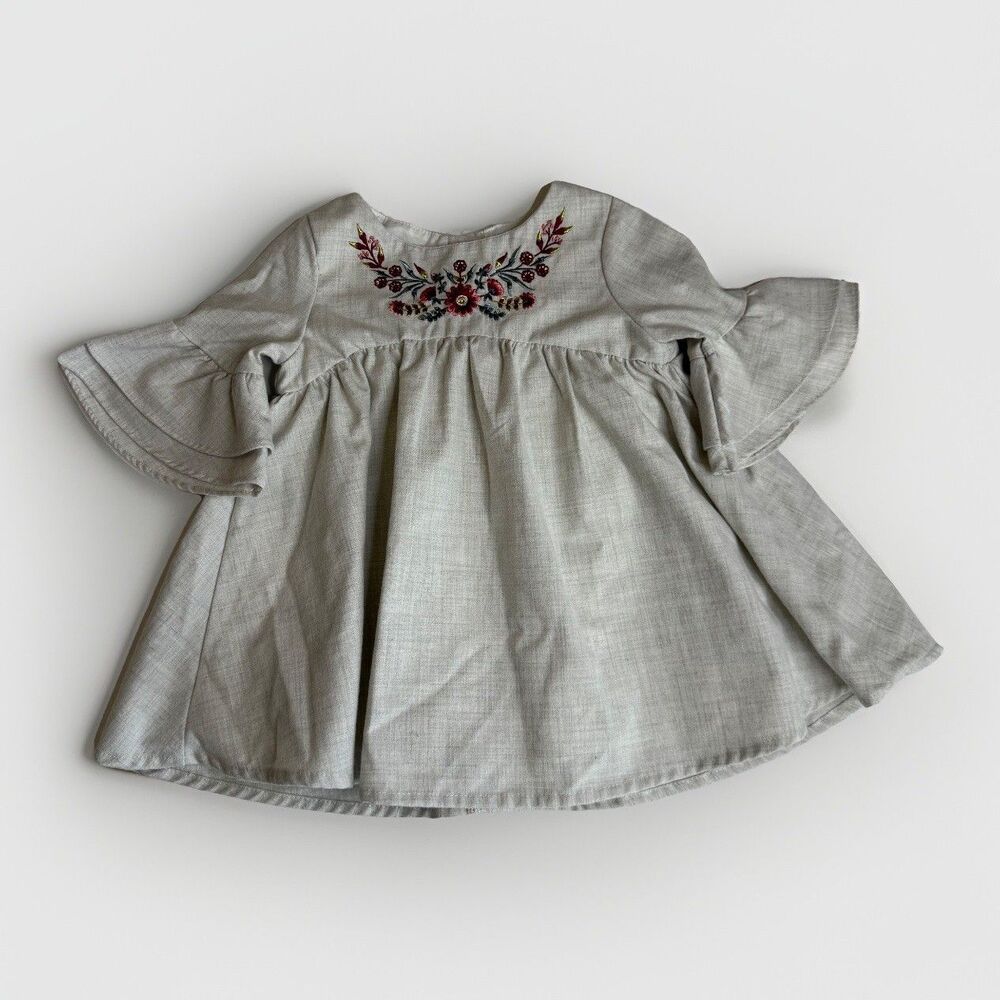Tommy Bahama Girls Dress Floral Embroidery Size 18M Lined Flutter Sleeve Button